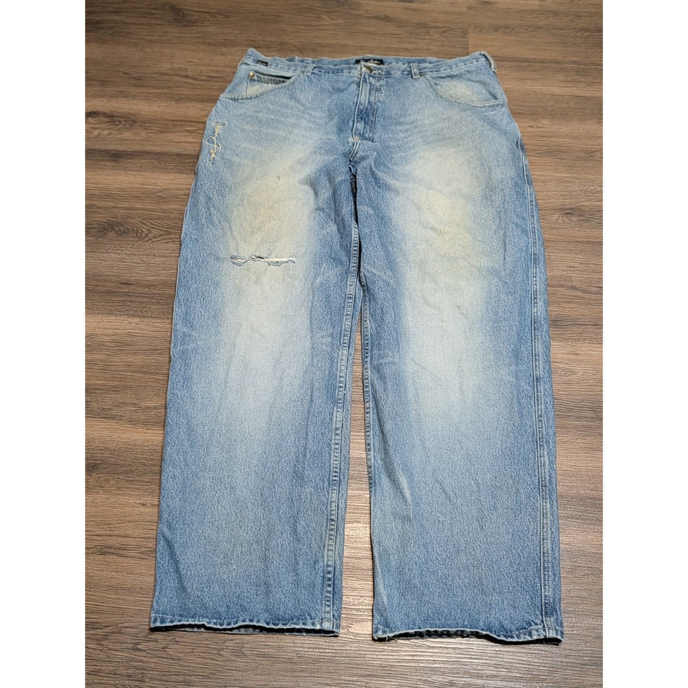 Sean John Vintage Y2K Baggy Carpenter Jeans Light Wash Blue 40x32 Distressed